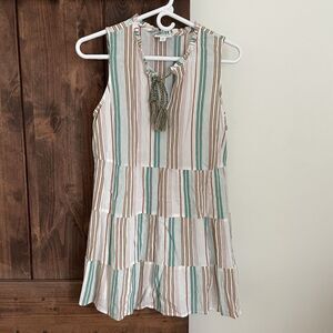 J.Jill Tiered Tunic Womens Medium Tassels Stripe Boho Hippie Top Blouse